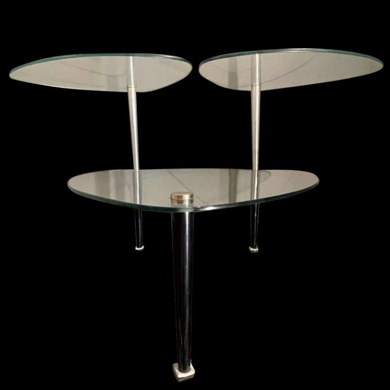 Edoardo Paoli, Table Basse Présentoir De Magasin à 3 Plateaux De Verre, 1950s